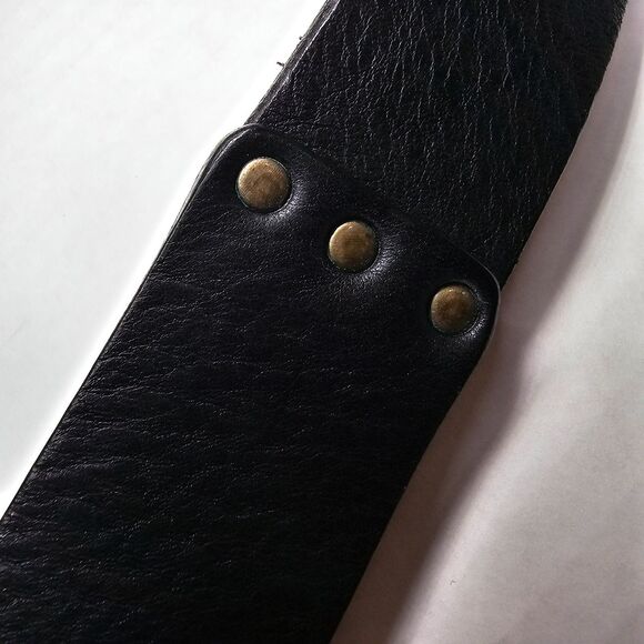 Levis Full Grain Leather Belt 32 Embossed Brass Buckle Black Workwear Unisex - Picture 4 of 8